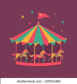 The carousel with horses. Vector illustration.