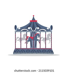 Carousel with horses. Vector illustration. children carousel. Carnival circus day concept