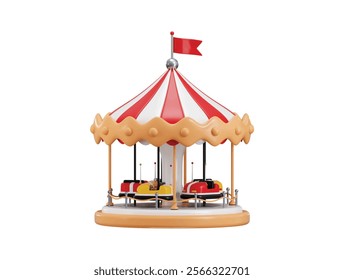 Carousel Icon 3d render concept of Spinning Ride with bumper car icon vector illustration