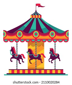 Carousel icon. Fairground kid horse ride. Carnival symbol