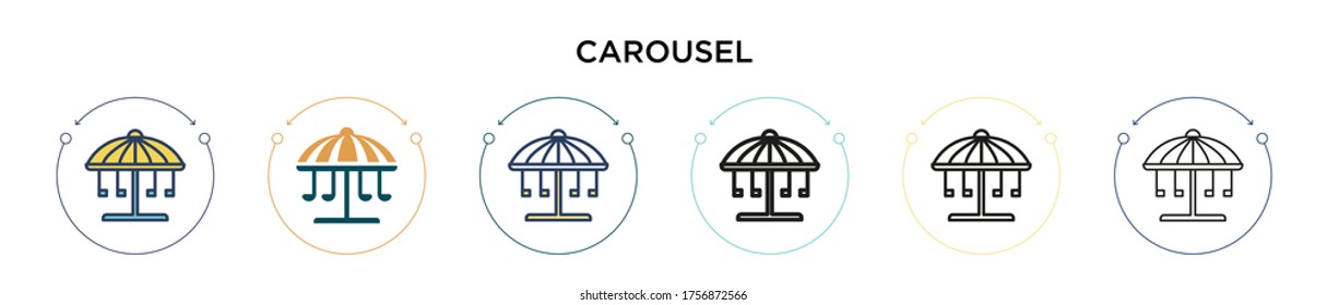 Carousel icon in filled, thin line, outline and stroke style. Vector illustration of two colored and black carousel vector icons designs can be used for mobile, ui, web