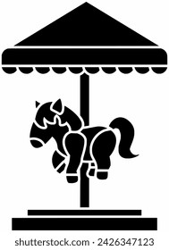 carousel icon or horse logo of carnival illustration ride for park with amusement silhouette and festival shape circus as attraction to leisure childhood vector fair background children art round