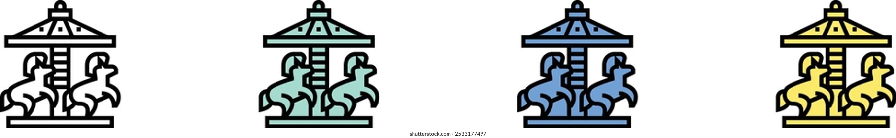 carousel icon. Outline, Green, Blue and Yellow Style Design Isolated On White Background