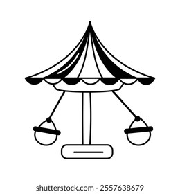 A carousel icon with rotating seats seen at amusement parks