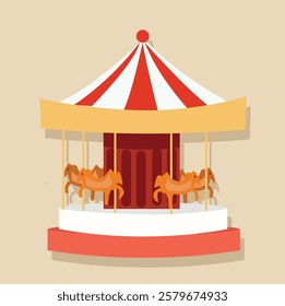 Carousel icon.Carousel with horses in amusement park