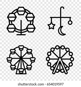 Carousel icons set. set of 4 carousel outline icons such as ferris wheel, bed mobile