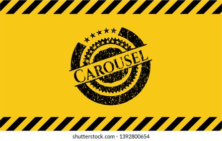 Carousel inside warning sign, black grunge emblem. Vector Illustration. Detailed.