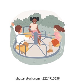 Carousel isolated cartoon vector illustration. Children riding merry-go-round, playground carousel, elementary students having fun, school break, recess activity, leisure time vector cartoon.