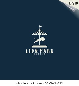 Carousel Of Lion Logo Design. Lion Park Logo Template. Modern Design. Flat Logo. Vector Illustration