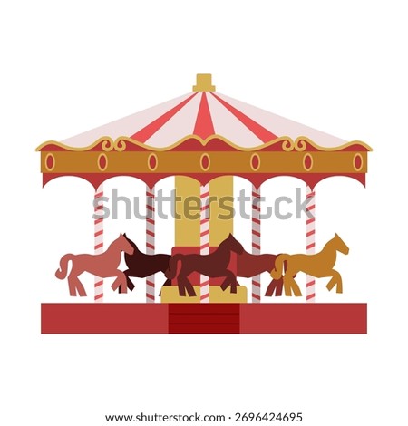 Carousel or Merry Go Round Isolated on White. Carnival wheel with Horses. Flat Vector Illustration.