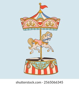 Carousel. Merry go round. Toy kids Horse. 