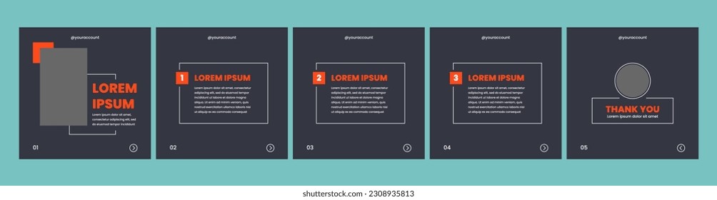 carousel or microblog slide template for social media posts. social media template with red and black theme