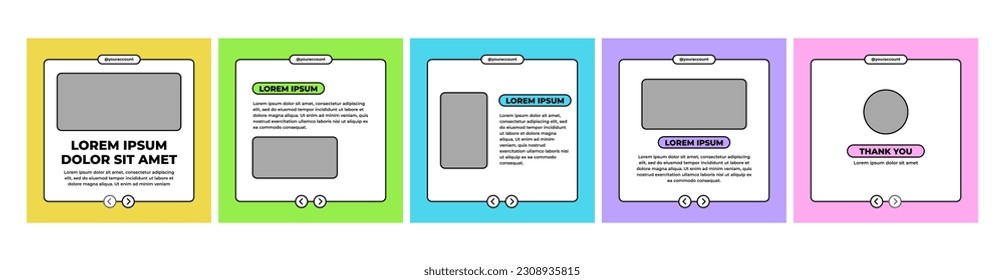 carousel or microblog slide template for social media post. social media template with yellow, green, blue, purple, and pink color theme