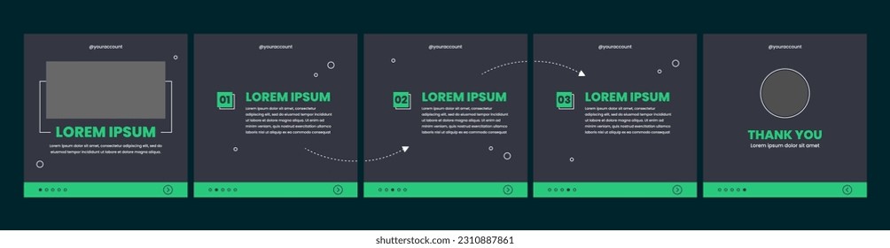 plantilla de diapositivas de carrusel o microblog para publicación en medios sociales. plantilla de medios sociales con tema de color oscuro