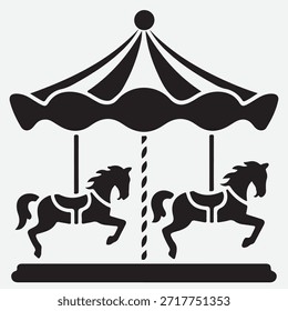 carousel in the park Carousel Silhouette with Horses Vector Illustration. Perfect for amusement park themes,