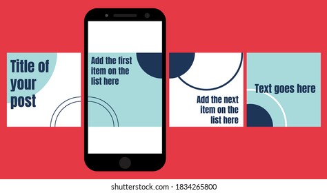 Carousel post. Blue square templates for social media.