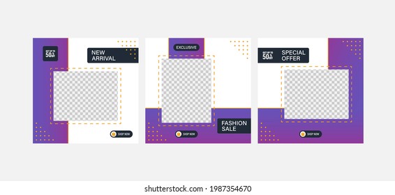 Carousel Post On Social Network. Set Of Sale Banner Template Design. Mockup For Social Media Post And Web Ad. Vector Illustration.