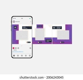 Carousel Post On Social Network. Photo Frame. Set Of Sale Banner Template Design. Mockup For Social Media Post And Web Ad. Vector Illustration