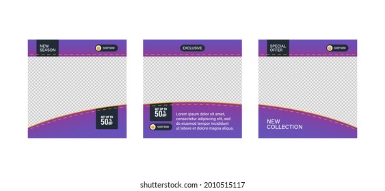 Carousel post on social network. Set of sale banner template design. Mockup for social media post and web ad. Vector illustration.