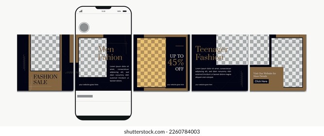 Carousel post template. Instagram microblog carousel post. Editable social media carousel post for fashion sale.