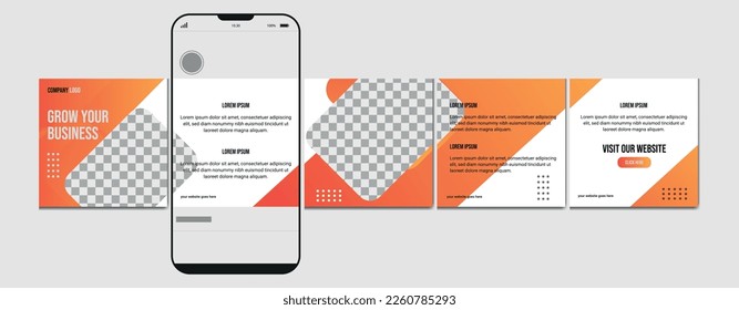 Plantilla de envío de carrusel. Publicación en Instagram del carrusel de microblog. Publicación editable de carrusel de medios sociales por negocios.