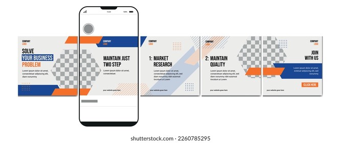 Carousel post template. Instagram microblog carousel post. Editable social media carousel post for business.