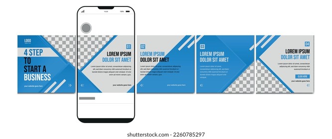 Carousel post template. Instagram microblog carousel post. Editable social media carousel post for business.