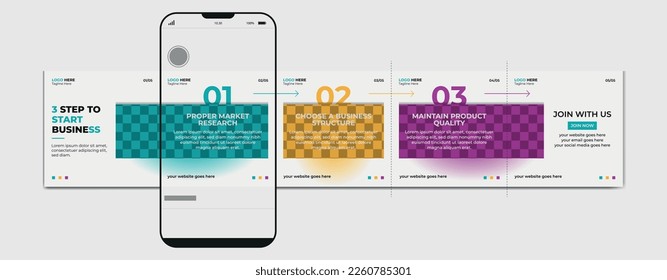 Carousel post template. Instagram microblog carousel post. Editable social media carousel post for business.