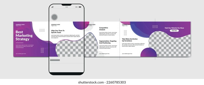 Carousel post template. Instagram microblog carousel post. Editable social media carousel post for business.