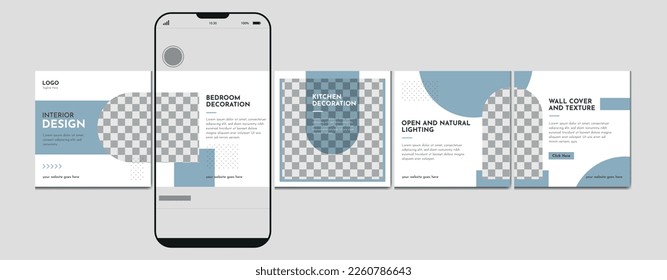 Carousel post template. Interior design instagram microblog carousel post. Editable social media carousel post for architecture and interior design