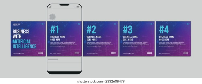 Carousel post template. Microblog carousel post. Editable social media carousel post for business.