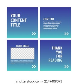 Carousel post template for social media. Microblog style. Four page gradient colored social media post design.
