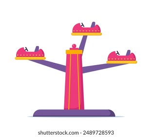 Carousel ride with cars seats in amusement carnival park. Festive fair recreation entertainment attraction. Vector illustration
