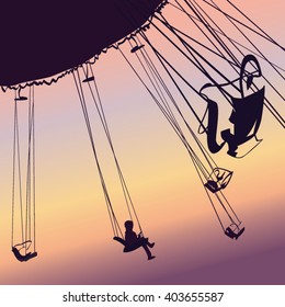 Carousel ride silhouette.Vector illustration.