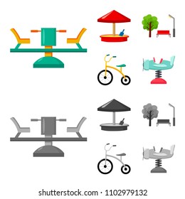 Carousel, sandbox, park, tricycle. Playground set collection icons in cartoon,monochrome style vector symbol stock illustration web.