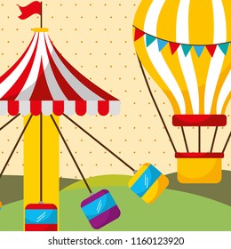 carousel with seats and hot air balloon carnival fun fair festival