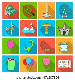 Carousel, shooting range, slides, cotton wool and other attributes.Amusement Park set collection icons in flat style vector symbol stock illustration web.