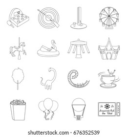 Carousel, shooting range, slides, cotton wool and other attributes.Amusement Park set collection icons in line style vector symbol stock illustration web.