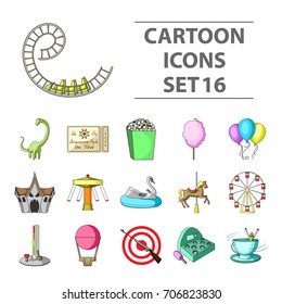Carousel, shooting range, slides, cotton wool and other attributes.Amusement Park set collection icons in cartoon style vector symbol stock illustration web.