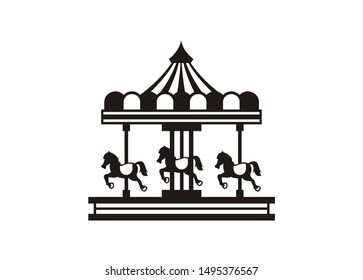 Carousel simple illustration with three horses. 