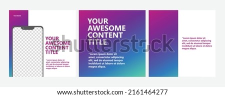 Carousel for social media post template. Gradient-colored three pages microblog style posts. Editable template with image space.