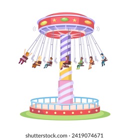 Carousel Swing Ride Theme Park Cartoon illustration Vector