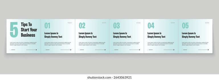 Carousel template layout design for five tips sharing on social media. Carousel banner design vector template.