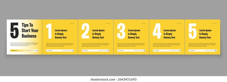 Carousel template layout design for five tips sharing on social media. Carousel banner design vector template.