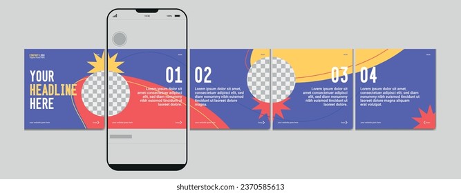 Carousel Template and Social Media Post Layout Design, Set of Business Microblog Carousel Post