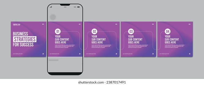 Carousel Template and Social Media Post Layout Design, Set of Business Microblog Carousel Post