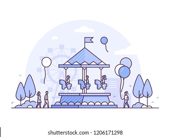 Carousel - thin line design style vector illustration