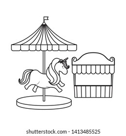 carousel with unicorn and tent circus