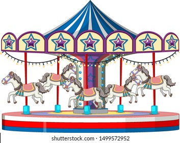 Carousel with white horse on white background illustration