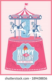 Carousel/merry Go Round Birthday Card Template Vector/illustration